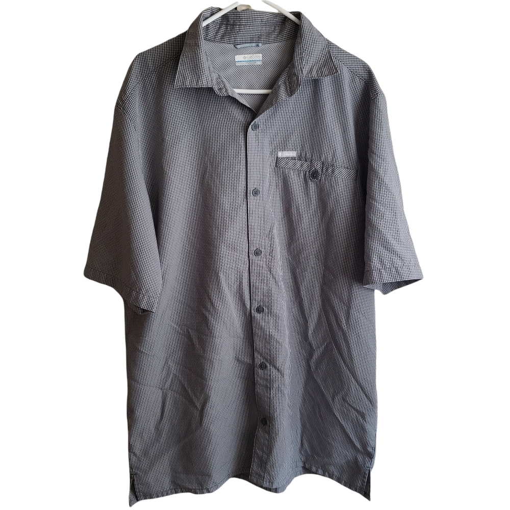 Columbia Mens Black White Small Check Button Up Shirt Size LT